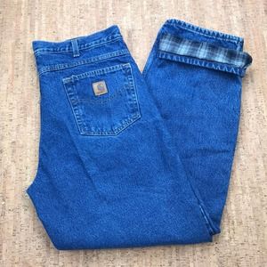 Carhartt Flannel Cotton Lined Men's Blue Jeans Size 36 x 32 Relaxed Fit B172 DST